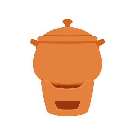 Earthen pot cartoon vector. Earthen pot for cooking.のイラスト素材