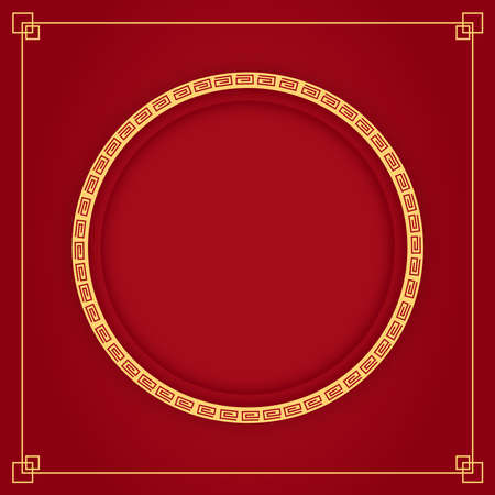 Happy Chinese new year 2023. Chinese new year banner with circle for show product. Greeting card. China frame with lantern on red background.のイラスト素材