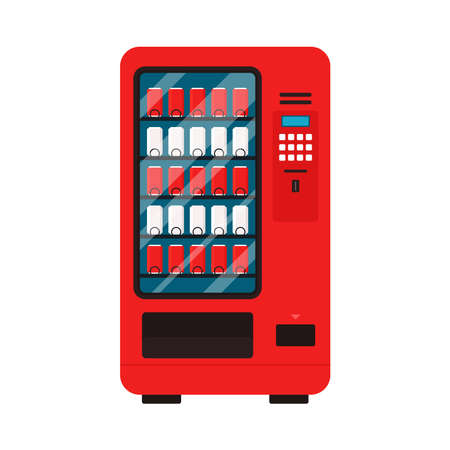 Soda vending machine icon. Vector image isolated on white background. Red drinking water vending machineのイラスト素材
