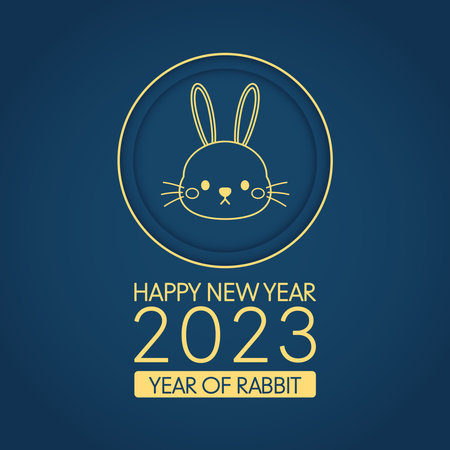Happy Chinese new year greeting card 2023 with cute rabbit pattern. Animal holidays cartoon...