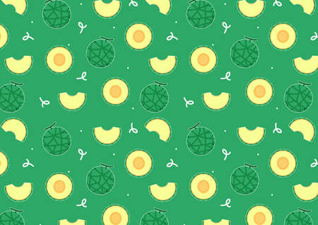 Melon pattern wallpaper. Melon on green background. Melon icon vector.のイラスト素材