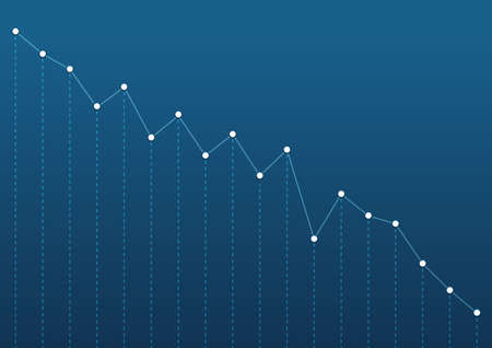 Downtrend graph. Abstract financial chart with downtrend line candlestick graph in stock market on blue color background.のイラスト素材