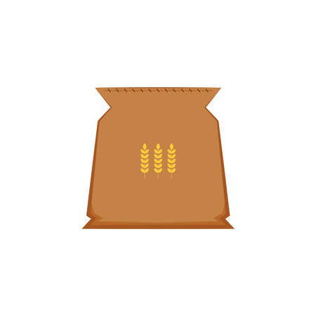 Flour bag. Full bag of flour with wheat ears. flat vector illustration isolated on white background.のイラスト素材