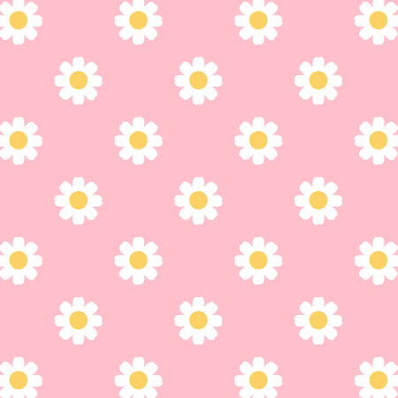 Little white flower field on pink background vector. Cute floral pattern.のイラスト素材