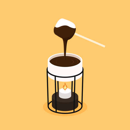 Illustration of chocolate fondue. Chocolate fondue and marshmallows vector.のイラスト素材