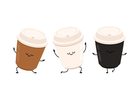 Coffee cup character design. Coffee cup vector.のイラスト素材