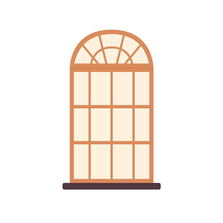 Wooden window vector. Traditional wooden window isolated. Cartoon vector window - element of architecture and interior design.のイラスト素材