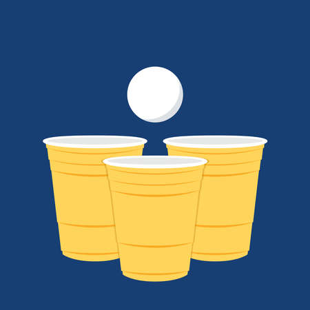Yellow beer cup. Cup vector.  wallpaper. Vector Illustration of Beer Pong shot with ball.のイラスト素材