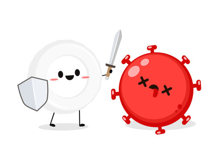 White blood cell and bacteria character design. White blood cell on white background. Covid 19.のイラスト素材