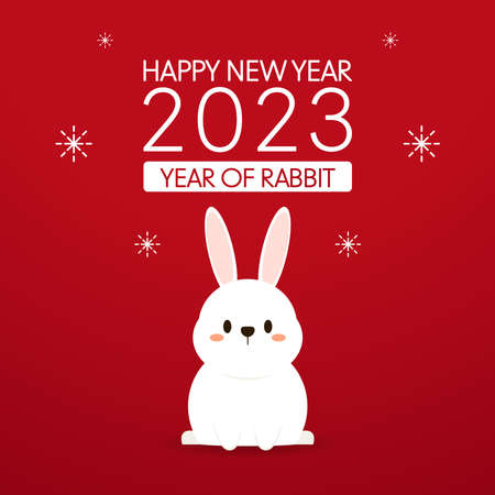 Happy Chinese new year greeting card 2023 with cute rabbit pattern. Animal holidays cartoon character. Rabbit icon vector.のイラスト素材