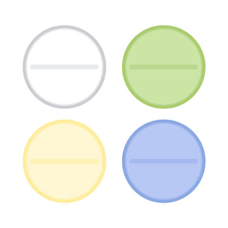 Round medicine pills of various kinds, isolated vector on white background. medicine pills icon.のイラスト素材
