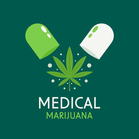 Medical cannabis or marijuana. Mariuhana leaf symbol, marijuana or hemp icon, cannabis medical sign, weed drug vector illustration.のイラスト素材