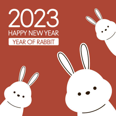 Happy Chinese new year greeting card 2023 with cute rabbit. Animal holidays cartoon character. Rabbit icon vector.のイラスト素材