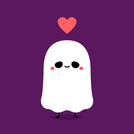 Happy halloween party greeting card with cute ghost. Holidays cartoon character. Cute spooky ghosts.のイラスト素材