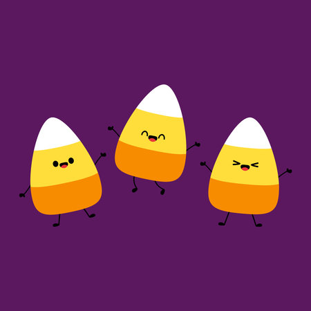 Candy corns vector cartoon. Halloween trick or treat sweets background.