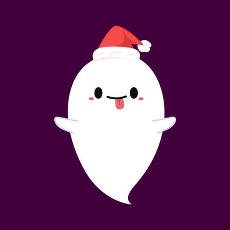 Happy halloween party greeting card with cute ghost. Holidays cartoon character. Cute spooky ghosts.のイラスト素材