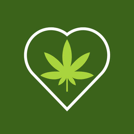Marijuana in heart vector on green background. Marijuana for medical.のイラスト素材