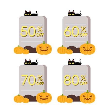 Halloween Sale tag. Halloween Sale Vector Badges and Labels in Retro Style on Light Background. Headstone. tomb.のイラスト素材