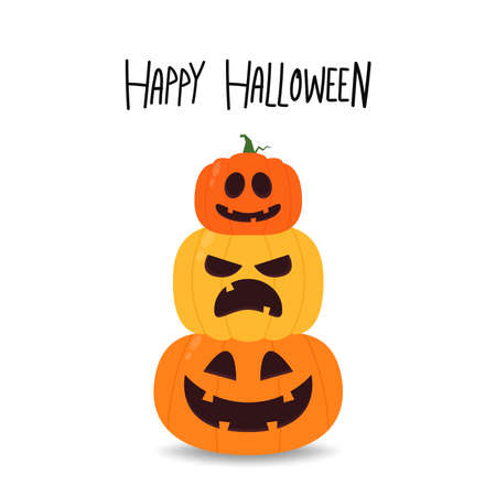Happy Halloween greeting card with cute pumpkin. Holidays cartoon character. cartoon vector.のイラスト素材