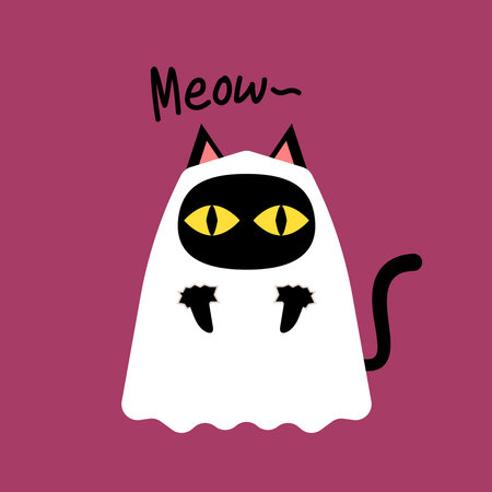 Black cat banner. Black kitten. Funny Cute kawaii cartoon baby character. Happy Halloween. Flat design. Vector.のイラスト素材