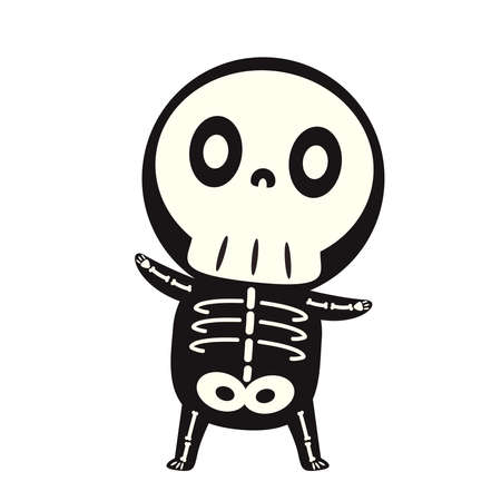 Cute Halloween skeleton cartoon. Skeleton in Halloween day. Halloween character cartoon.のイラスト素材