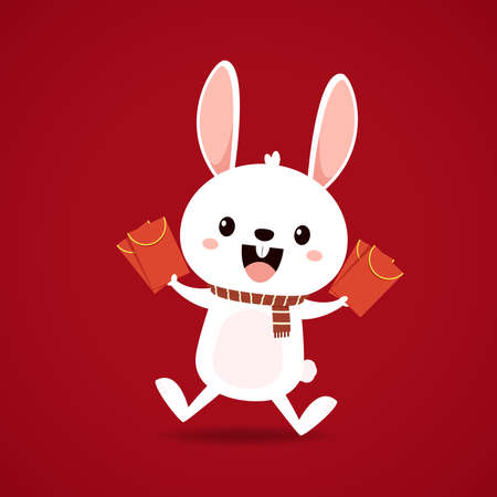 Happy Chinese new year greeting card 2023 with cute rabbit. Animal holidays cartoon character. Rabbit icon vector.のイラスト素材