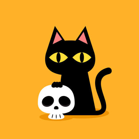 Black cat banner. Black kitten. Funny Cute kawaii cartoon baby character. Happy Halloween. Flat design. White background. Vectorのイラスト素材