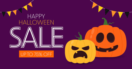 Halloween Sale concept banners, with Halloween pumpkins. Scary Halloween "SALE" Text. Flyer or invitation. Template,Brochures,Poster or Banner.のイラスト素材