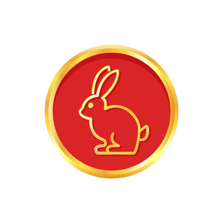 Happy Chinese new year greeting card 2023 with cute rabbit. Animal holidays cartoon character. Rabbit icon vector.のイラスト素材