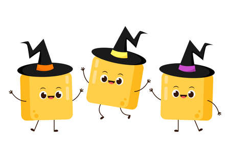 Butter character design. Butter design. Butter on white background. Butter cartoon in a witch hat.のイラスト素材