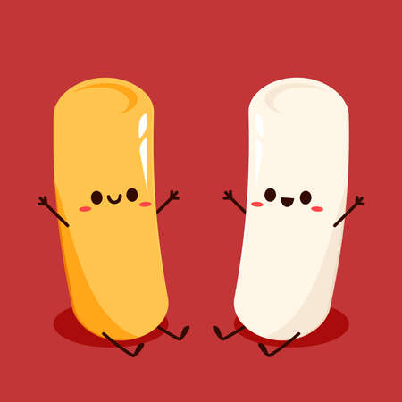 Cute Tteokbokki noodle cartoon. Korean street food. simple vector logo sausage. Tteokbokki is korean food.のイラスト素材