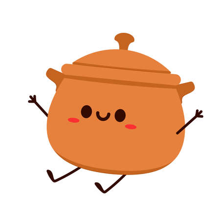 Earthen pot cartoon vector. Earthen pot for cooking. Pot character design.のイラスト素材