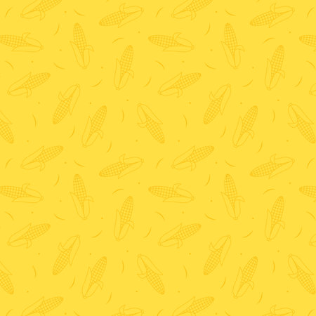 Corn icon. Corn doodle pattern wallpaper. Corn on yellow background.のイラスト素材