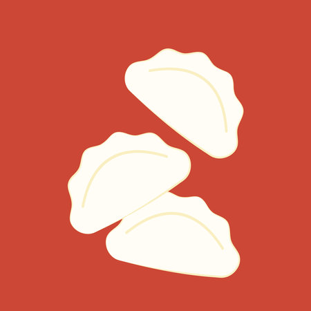 Hot dumplings and chopsticks on red background. Steamed dim sum or bun illustration for restaurant logo. Asian food icon for Japanese.のイラスト素材