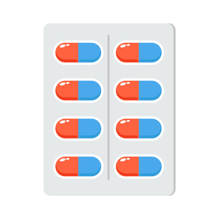 Drugs icon flat. Illustration isolated on white background. Drugs Vector blue nad red sign symbol.のイラスト素材