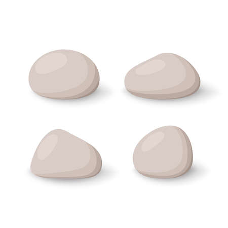Set of stones. Gray cobblestone. Element of nature and mountains. Stones vector on white background.のイラスト素材