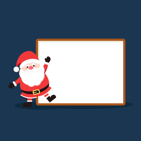 Santa Claus cartoon vector. Christmas icons set. Santa sign: Santa Claus, holding a blank sign. Vector illustration.のイラスト素材