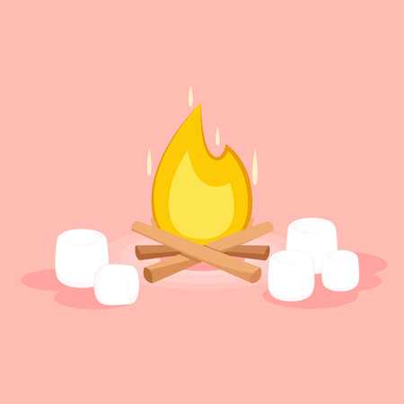 White marshmallows isolated on pink background. Pile of marshmallow. bonfire vector.のイラスト素材