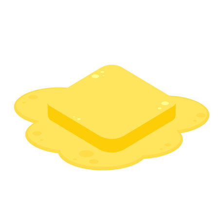 Butter cube vector. Butter on white background. whole butter and melted on a white background. vector illustration.のイラスト素材