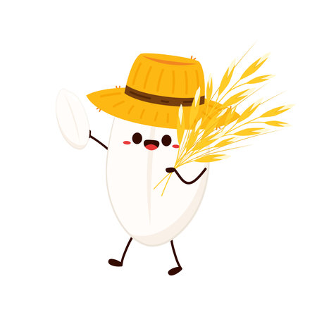 Rice character design. rice vector on white background. Paddy vector.のイラスト素材