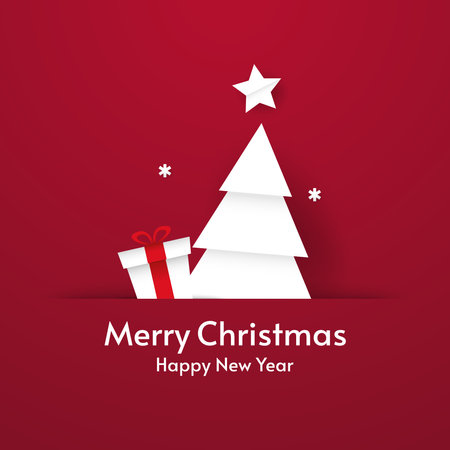 Merry Christmas wallpaper. Greeting card with paper cut Christmas tree. Vector Illustration.のイラスト素材