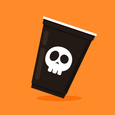 Halloween face on plastic cup. Party cup isolated. background, vector illustration. Halloween beer cup vector. Beer pong. Halloween face on plastic cup.のイラスト素材