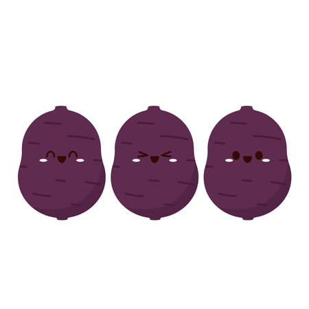 Roasted sweet potato. Sweet potato cartoon. Sweet potato character design.のイラスト素材