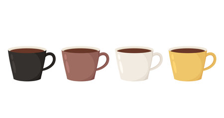 Coffee Cups on white background. Set of Coffee Cups. Vector Illustration. Flat Style. Decorative Design for Cafeteria, Posters, Banners.のイラスト素材