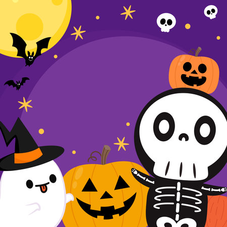 Cute halloween skeleton cartoon. Skeleton in halloween day. Halloween character cartoon. Happy halloween greeting card.のイラスト素材