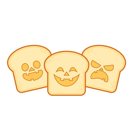 Pumpkin face on Bread vector. Toast on Halloween day. Pumpkin face on Toast. Toast in halloween day.のイラスト素材