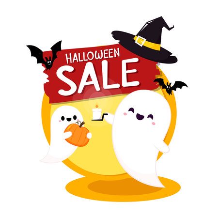 Halloween sale tag. Happy Halloween. Sale Coupon, voucher and tag. Vector illustration.のイラスト素材