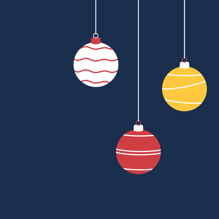 Christmas balls isolated on blue background. Postcard, holiday.のイラスト素材