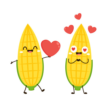 Corn cartoon vector. Cute vegetable vector character isolated on white. Corn mascot.のイラスト素材