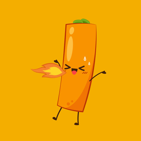 Cute Tteokbokki noodle cartoon. Korean street food. simple vector sausage. Tteokbokki is korean food.のイラスト素材